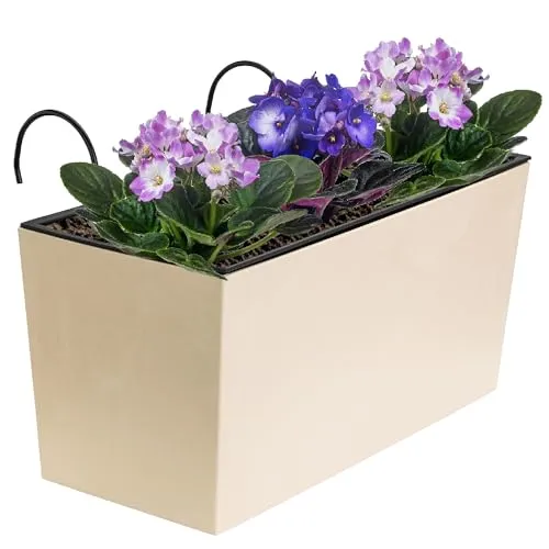 botle Blumenkasten mit Halterung und praktischem Einsatz Blumentopf Länge: 39,5 cm Balkonkasten auf Kunststoff Betonoptik Beton Struktur Creme Farbe Innen/Außenbereiche