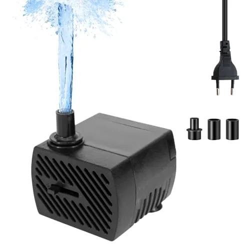 mizikuu Mini Wasserpumpe, 5W Aquarium Pumpe 350L/H Tauchpumpe Klein Ultra Leise mit Fluss-Einstellung 2 Düsen Springbrunnenpumpe Submersible Pumpe für Aquarien, Brunnen, Statuen, Hydrokultu