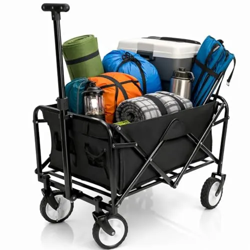 BigDean Bollerwagen faltbar bis 80kg schwarz – kompakter Transportwagen für Freizeit und Alltag - Vielseitiger Faltbollerwagen für bis zu 80 kg, ideal für Camping, Einkäufe und Gartenarbeiten. Platzsparend zusammenklappbar und leicht zu transportieren – der perfekte Begleiter für jedes Abenteuer!