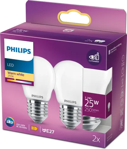 Philips Filament Kerzenlampe matt 25W P45 E27 x2