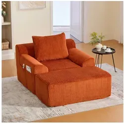 STILVORA Loungesessel mit Steigbügeln,Relaxsessel Chaiselongue mit Seitentaschen und Kissen (mit Fußpedal Stauraumseitentaschen & hochelastischem Sitzkissen, tiefer Komfortsessel, Gewicht Kapazität 300KG) orange