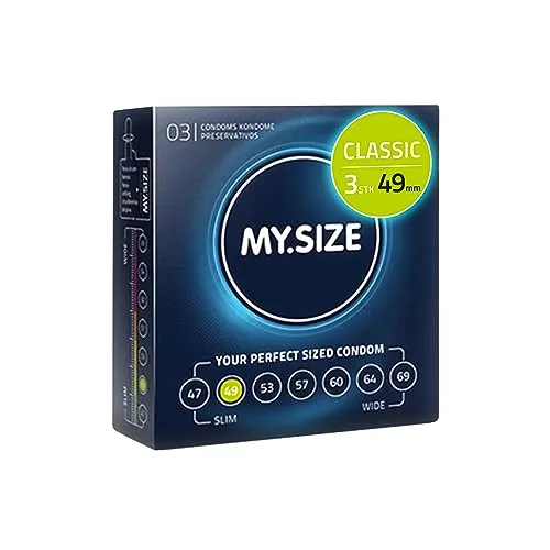 MY.SIZE Classic Kondome Größe 2 I 49 mm Breite I 3 Stück Probierpackung I extra dünn I gefühlsecht hauchzart I dünne 0,07 mm Wandstärke I vegan I für Men