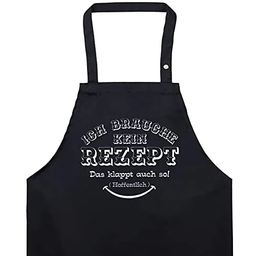 EXPRESS-STICKEREI Kochschürze Lustig mit Spruch: Ich brauche kein Rezept bestickte Schürze für Männer/Damen verstellbar mit Tasche bestickt Grillschürze Herren Küchenschürze Geschenk Hobbykoch