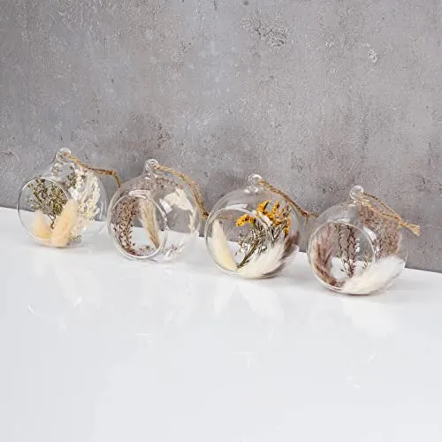 Levandeo® Dekoobjekt Glaskugel mit Trockenblumen, Set 4 - Deko-Objekte, stilvolle Kugeldeko mit natürlichen Trockenblumen für ein gemütliches Ambiente.