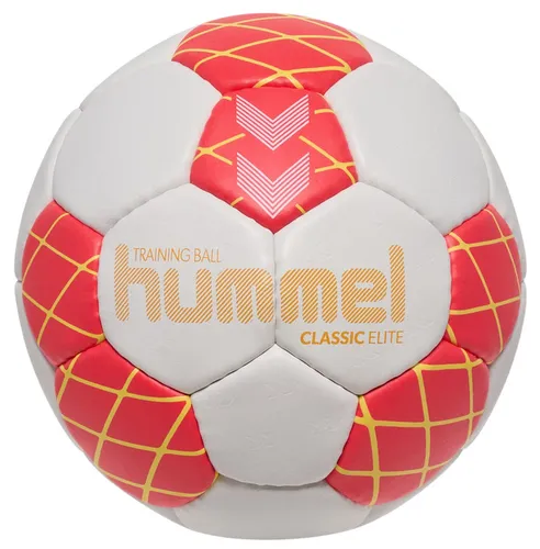 hummel hmlCLASSIC Elite HB - Off White/RED/Yellow - Handball mit strukturiertem Obermaterial für optimale Kontrolle und Flugverhalten, ideal für den Einsatz mit Harz.