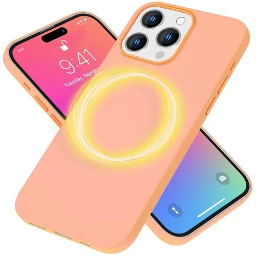 NALIA MagPower Liquid Silikon Case kompatibel mit iPhone 15 Pro Hülle [kompatibel mit MagSafe], Kabellos Laden Easy Clean Funktion, Kratzfest Anti-Fingerabdruck, Magnet Schutzhülle, Farbe:Orange