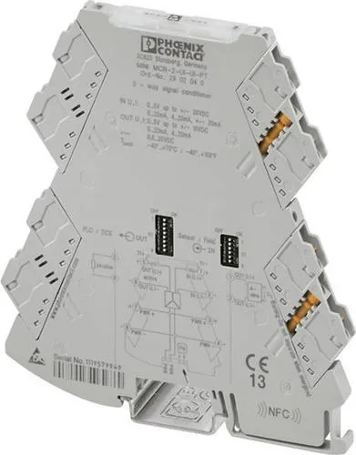 Phoenix Contact MINI MCR-2-UI-UI-PT 2902040 - 3-Wege-Trennverstärker für Sensoren, bietet galvanische Trennung von Analogsignalen und ist über DIP-Schalter einfach konfigurierbar.