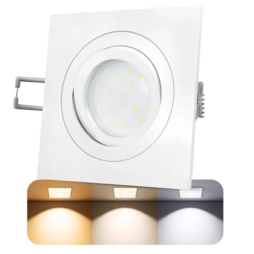 SSC-LUXon QF-2 LED Einbauleuchte dimmbar flach (30mm) eckig weiß - mit 4W LED Modul warmweiß 230V Deckenstrahler schwenkbar