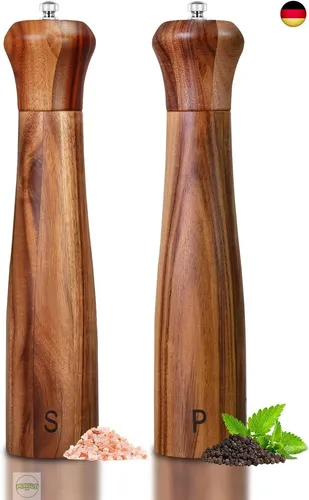 Haomacro Salz und Pfeffermühle Holz Set, 25,5 cm Pfeffer und Salzmühle 2er Set a