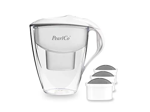 PearlCo Wasserfilter Astra (weiß) - mit 3 Protect+ unimax Filterkartuschen (für hartes Wasser) - passend zu Brita Maxtra