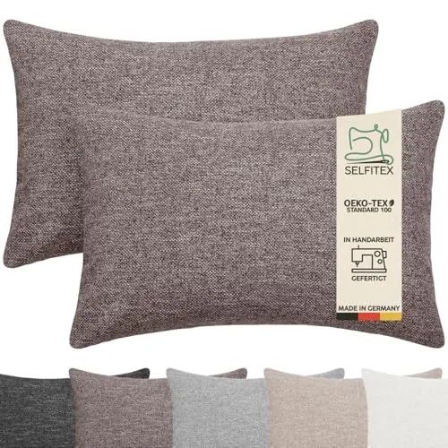 Selfitex 2er Set 40x60 cm, Sofakissen mit Füllung und Bezug, Dekokissen, Kopfkissen mit weicher Kissenfüllung, stilvolle Kissen Deko, robuster Polsterstoff, hochwertiges Couch Kissen (Braun)