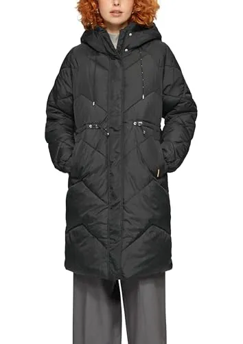 Q/S by s.Oliver Damen Steppjacke 2158755, Grau/Schwarz XL - Funktionsjacken mit Stehkragen und fixierter Kapuze, ideal für kühle Tage dank wärmender Steppung und praktischem Tunnelzug an der Taille.