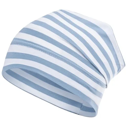 Smarilla Mütze gestreift Übergangsmütze Beanie Junge Mädchen Stoffmütze, Bekleidungsgröße: 54-56, Farbe: Hellblau-Weiß