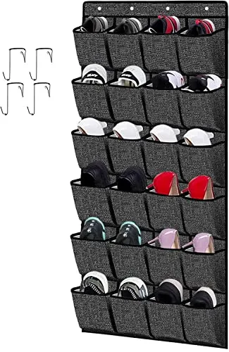 homyfort hängend Aufbewahrungstasche, Schuhaufbewahrung mit 24 Taschen, Ordnungssystem für die Tür, Schuhregal Tür, Schuhorganizer, Leinen Schwarz, XAODSB1P