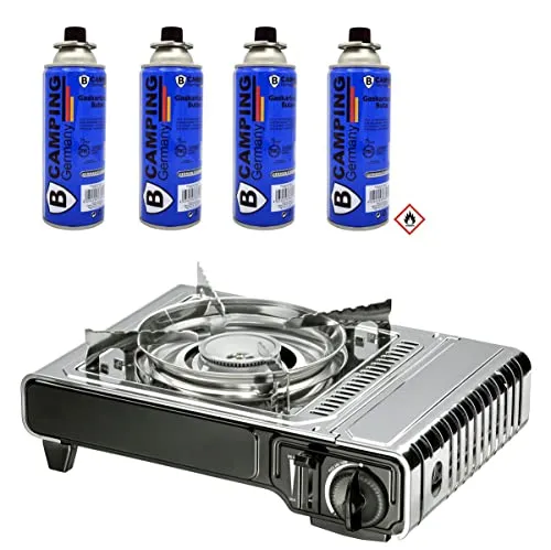 Kartuschen Campingkocher Enders Gaskocher Nelson inkl. 4x Butan Schraub-Gaskartusche 227g