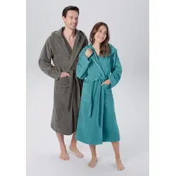 OTTO home Unisex-Bademantel Regona, Hotelbademantel, Morgenmantel, Standardlänge & Überlänge, Langform, Veloursfrottier, Kapuze, Gürtel, Damen & Herren, mit Taschen, flauschig, weich, Velours, Sauna & Spa grau L | 125 cm