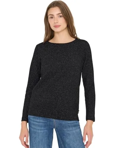 CECIL Langarmshirt für Damen, Gr. M, schwarz - Stylisches Langarmshirt von CECIL in Größe M. Aus softem Materialmix mit U-Boot-Ausschnitt und femininen Glitzerdetails. Perfekt für elegante Alltagslooks.