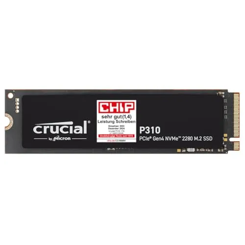 Crucial P310 SSD 1TB M.2 PCIe Gen4 NVMe - Interne SSD mit ultraschneller Lesegeschwindigkeit von bis zu 7.100 MB/s, perfekt für Gaming und kreative Anwendungen.