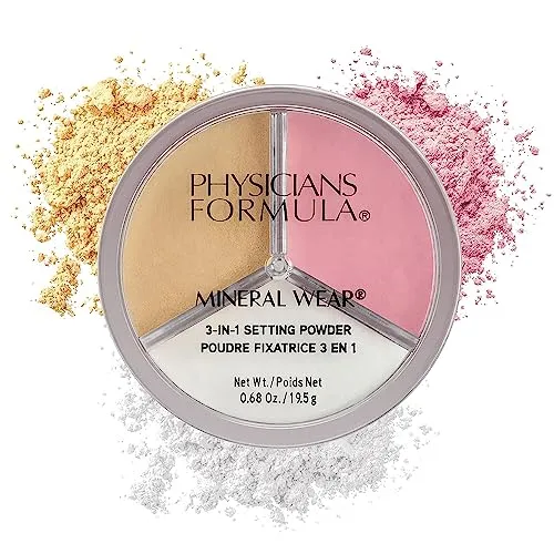 Physicians Formula Mineral Wear 3-in-1 Fixier-Puder, Transparentes Mineralisches Fixierpuder zum Festigen, Aufhellen und Konturieren von Make-up, Makelloses Finish