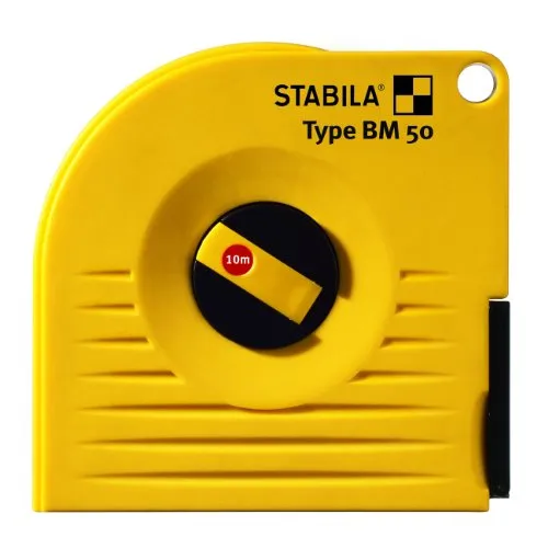 STABILA Bandmaß BM 50 P, 10 m, polyamidbeschichtetes Stahl - Messband, mit Universalhaken