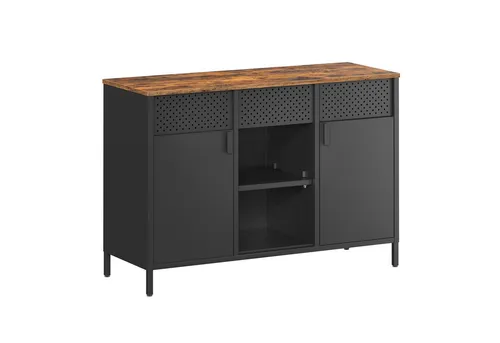 Songmics Aktenschrank Aufbewahrungsschrank - Aktenschrank mit Doppeltür und Magnetverschluss, verstellbare Einlegeböden für individuelle Aufbewahrung, elegantes Design in vintagebraun-mattschwarz.