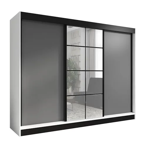 A&J MöbelLand Schwebetürenschrank ORAVELLE - Schwebetürenschrank 200 cm mit Spiegel und 4 Gratis-Schubladen für optimalen Stauraum, modernes Design und einfache Montage – ideal für Ihr Schlafzimmer!