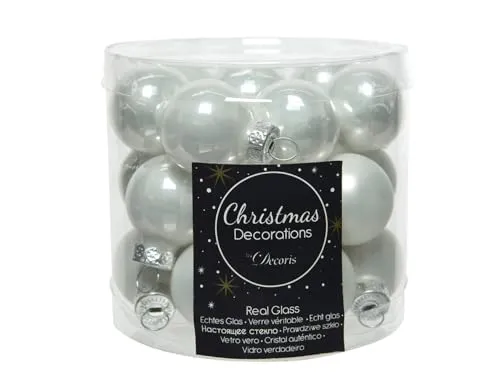 Dose mit 24 Stück Glaskugeln mit 25 mm Durchmesser, Winter-Weiß