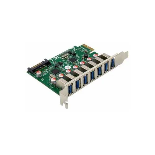 InLine Schnittstellenkarte 76661L - 7x USB-A 3.2 Gen.1 - USB-Controller mit 7 USB-A 3.2 Gen.1 Ports für hohe Datenübertragungsraten bis 5 Gb/s, ideal für energieintensive Geräte dank SATA-Stromanschluss. Kompatibel mit Windows und Linux.