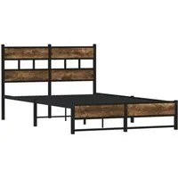 vidaXL Metallbett Räuchereiche 120x190 cm - Robustes Metallbettgestell in klassischem Design, ideal für Stabilität und Unterstützung. Mit zusätzlichem Stauraum unter dem Bett bietet es praktische Lösungen für dein Schlafzimmer.