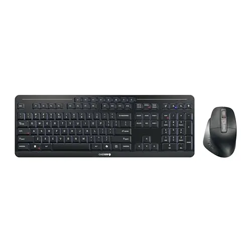 Cherry Stream Desktop Ultimate, Kabelloses Multi-Device Tastatur-Maus-Set, US-Layout (QWERTY), Ergonomische Rechtshändermaus, Wiederaufladbar, Schwarz
