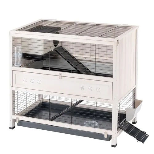Ferplast Indoor Kaninchenstall, Hasenheim Cottage aus FSC-Holz, für Kaninchen und Meerschweinchen, Zwei geräumige Etagen, Zubehör inklusive, 108 x 67 x h 102 cm.