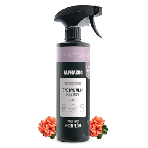 alphazoo Bye Bye Vloh Spray für Hunde 500ml – mit Lavendel, Geraniol & Zitronen-Eukalyptus. Hilft gegen Flöhe, sanft zur Haut & ohne Alkohol. Natürlicher Schutz, pflegend & hautfreundlich