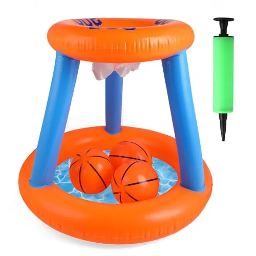 Windfromort Aufblasbares Pool-Basketballspielzeug – Aufblasbarer Basketballkorb mit 3 Bällen & Pumpe – Floating Basketball-Hoop für Kinder & Erwachsene – Sommerlicher Wasserspaß