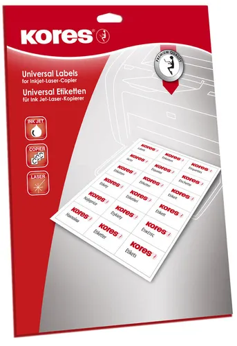 Kores Universal Etiketten 70 x 42,3 mm weiß 525 Etiketten auf 25 Blatt A4