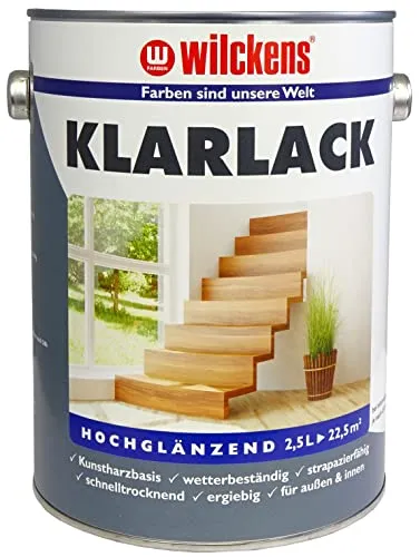 Wilckens Klarlack transparent hochglänzend 2,5 L - Hochglänzender Klarlack für Holz und Metall, ideal für Innen- und Außenanwendungen. Trocknet klar und schützt Ihre Oberflächen effektiv.
