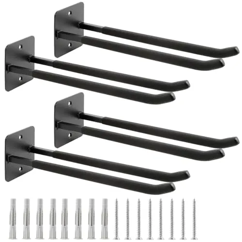 Sinoer Verbesserte Hochleistungs-Garagenhaken, Garagenhaken aus Nutzstahl, 14-Zoll-Doppelhaken für die Garagenwandmontage für Stühle, Leitern, Seile und Kinderwagen,4 Stück