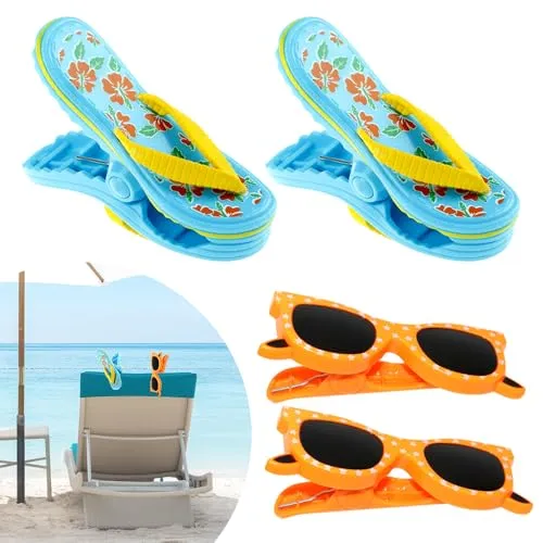 Udbrud Strandtuch Clips, 4 Stück Wäscheklammern Strandtuchklammern Strandliegen Handtuchklammern Winddichte Kunststoff Klammern Beach Slipper Clips für Strandliegen Wäsche Badetuch