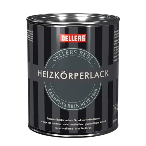 OELLERS Premium Heizkörperlack 1 Liter - RAL 9010 Reinweiß - Malfarben mit verbessertem Vergilbungsschutz für langanhaltende Farbstabilität. Hitzebeständig bis 120°, ideal für Heizkörper und metallische Untergründe.