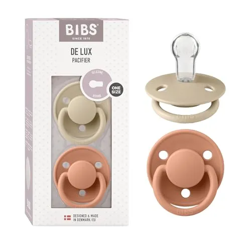 BIBS De Lux Schnuller 2er-Pack, BPA-frei, Kirschform Nippel. Silikon, Hergestellt in Dänemark. 0-36 Monate (2er Pack), Vanilla/Peach