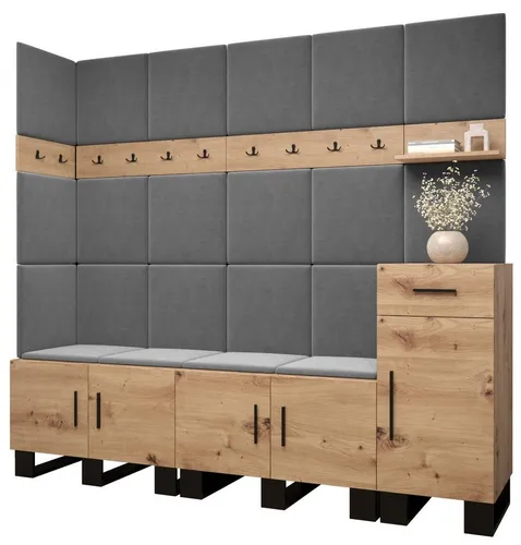 ABIKS MÖBEL Garderoben-Set ARTIN 9 mit gepolsterten Paneelen - Stilvolles Garderoben-Set im modernen Industrielook mit gepolsterten Paneelen. Bietet viel Stauraum und individuelle Gestaltungsmöglichkeiten für Ihren Flur. Robust und funktional, ideal für jeden Eingangsbereich.