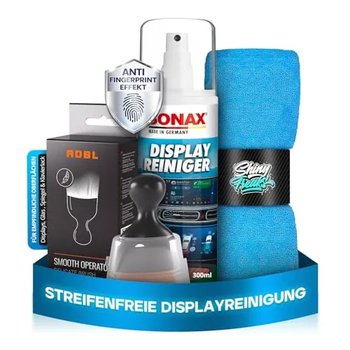SONAX Bildschirmreiniger XXL Set mit Mikrofasertuch und Pinsel – Streifenfreier Display Reiniger für alle Geräte