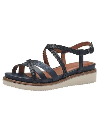 Tamaris Sandalette blau 37 EU - Wanderschuhe in Größe 37, ideal für den Sommer. Stilvolle Sandalette aus Leder in Navy mit offenem Design für optimalen Tragekomfort.
