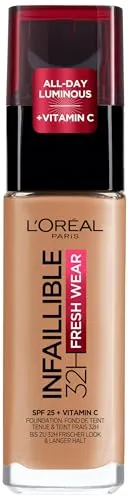 L'Oréal Paris Make-up, Wasserfest und langanhaltend, Flüssige Foundation mit LSF 25, Infaillible 32H Fresh Wear Make-up, Nr. 263 Honey Bisque, 30 ml