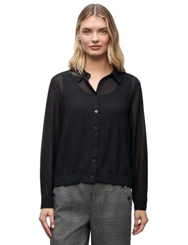 Street One Chiffon Hemdbluse Black 40 - Damenblusen mit elastischem Saum und Hemdkragen, ideal für elegante Anlässe und den Alltag. Maße bei EU-Größe 38: unterste Weite 59,5 cm, Armlänge 59,5 cm.