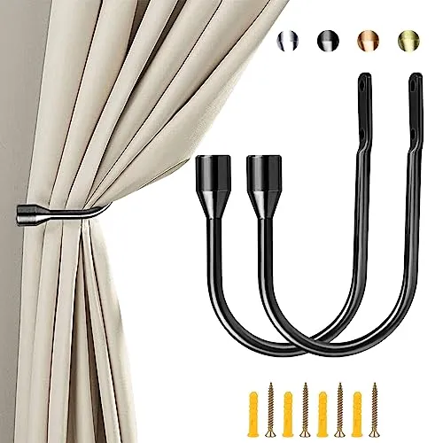 ALEENFOON Vorhang Raffhalter Haken Holdbacks Tiebacks Hook Metall Gardinenhalter Raffhalter U Haken für Fenster Zugband Haken Pack von 2 (Metallic Schwarz)