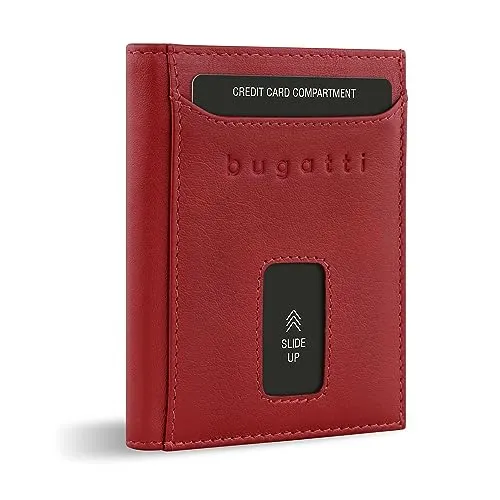 bugatti Secure Slim Mini Börse - RFID-Schutz, Slim Wallet, rot - Koffer: Flaches Kartenetui mit 7 Fächern und RFID-Schutz für maximale Datensicherheit. Handgefertigt aus hochwertigem Rindleder, inklusive Geschenkverpackung und praktischem Swipe-Up-Kartensystem.