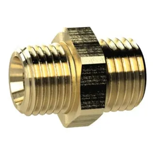 Riegler Doppelgewindenippel, metrisch, M5 a., M3 a., SW 7, Messing