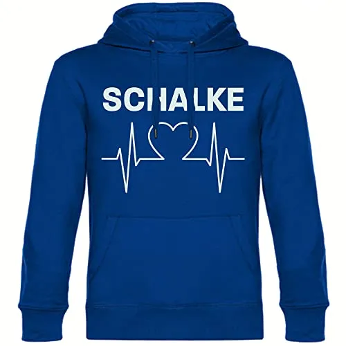 multifanshop Kapuzen Sweatshirt Schalke Herzschlag - Hoodie Größe L blau - Fun-Kapuzenpullover mit kuscheliger Oberfläche und hochwertigem Druck. Ideal für Schalke-Fans, perfekt als Geschenk oder für sich selbst!