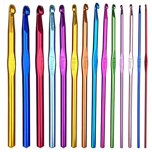 Gvolatee 14 Stück Häkelnadel Set Crochet Hooks Stricknadeln aus bunt Aluminium 14 Größen 2mm-10mm Stricken Werkzeuge Zubehör