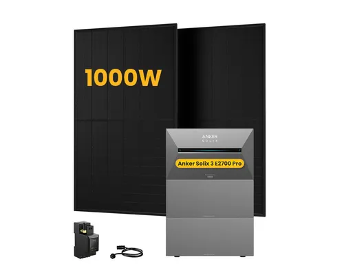 Anker Balkonkraftwerk 1000W Anker SOLIX Solarbank 3 E2700 Pro mit Smart Meter, 0-5x BP2700, (Smart Meter und 2x 500Wp Full Black im Lieferumfang enthalten), Speicher mit integriertem Wechselrichter, All-in-One 2,668kWh Akku